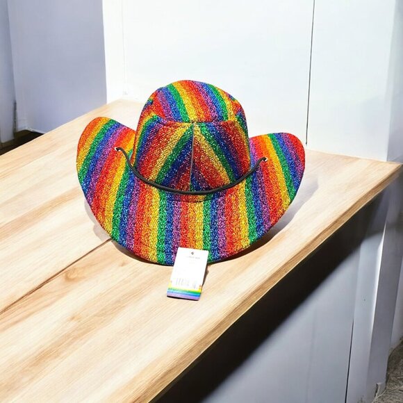 Rainbow Sequin Cowboy Hat With Adjustable Strap Costume Celebration Pride Party - Picture 2 of 8